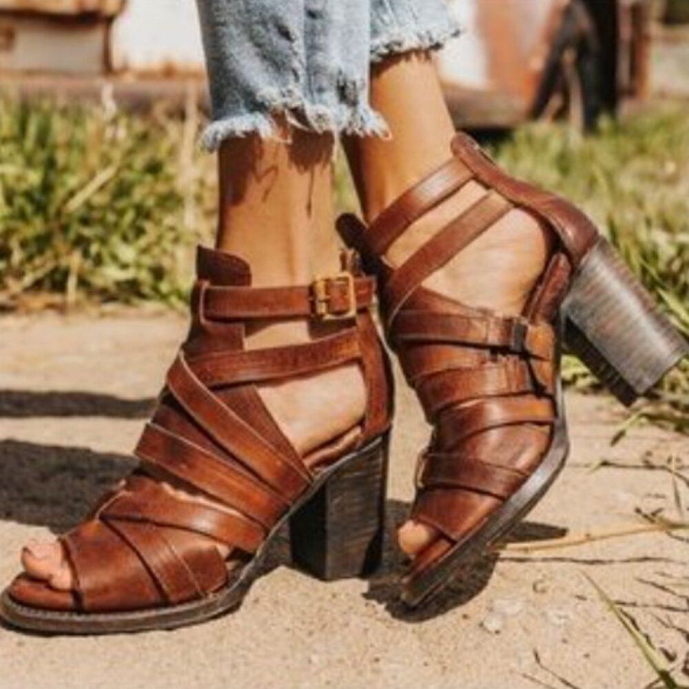 Freebird By Steven Womens Claw Brown Leather Heeled Sandel Sz 8 - Picture 10 of 11